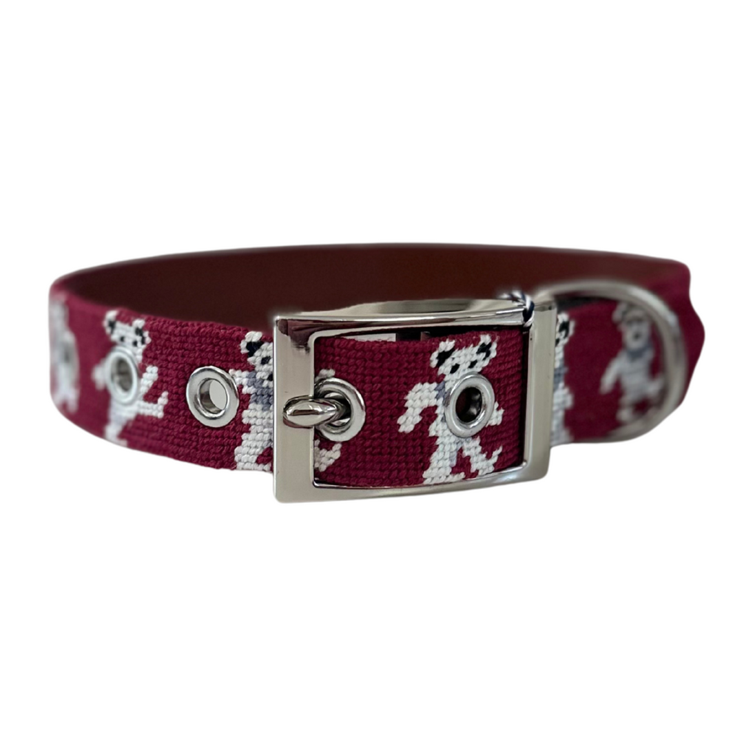 Smathers & Branson Custom Dancing Bear Dog Collar (Garnet/White)