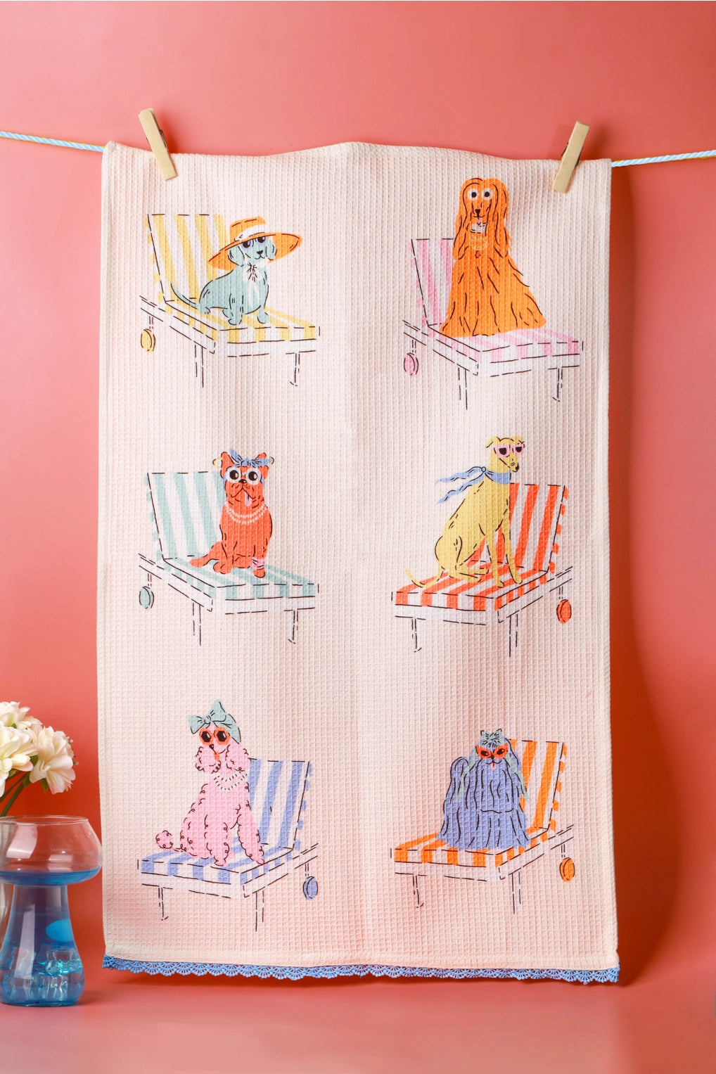 Six Pool Side Pups Dish Towel