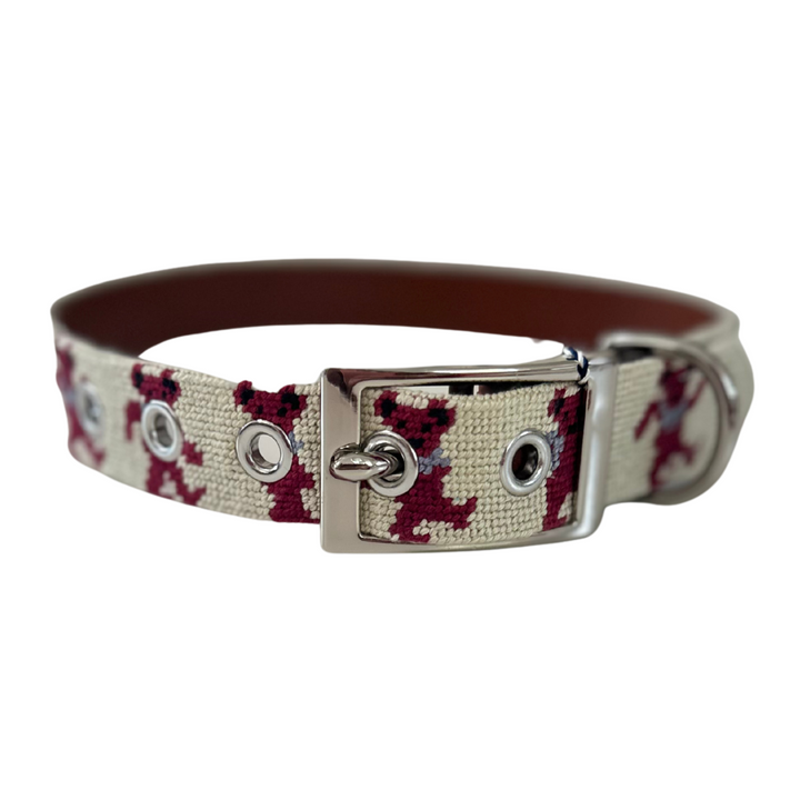 Smathers & Branson Custom Dancing Bear Dog Collar (Oatmeal/Crimson)