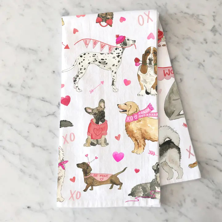 Cozy Valentine Dogs Kitchen Towel
