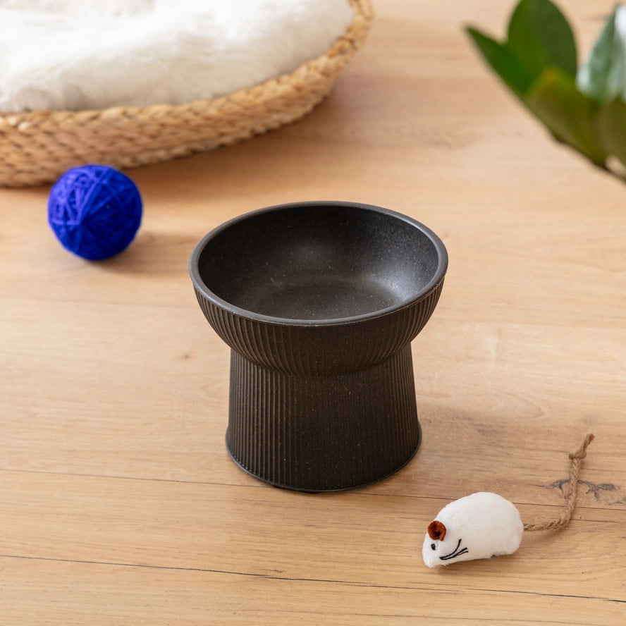Albie Bamboo Tilt Cat Bowl - Stone Grey