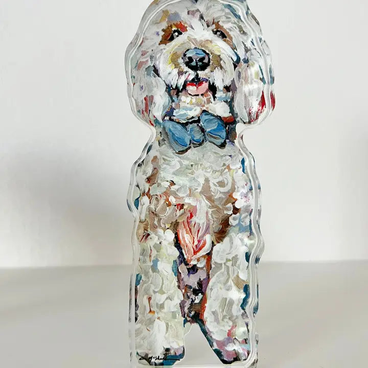 Golden Doodle Blue Bow Acrylic