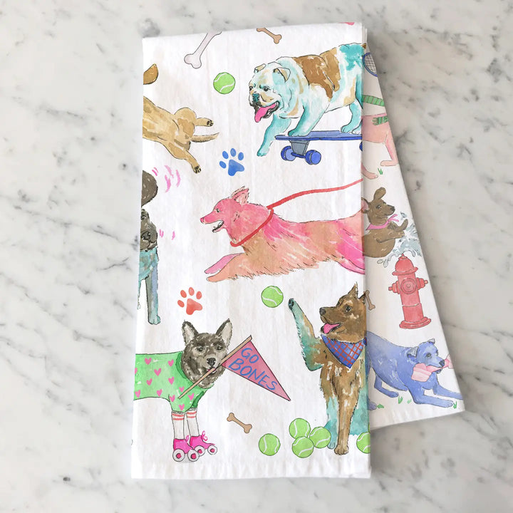 Colorful Dogs Kitchen Towel - Playful Puppy Tea Towel