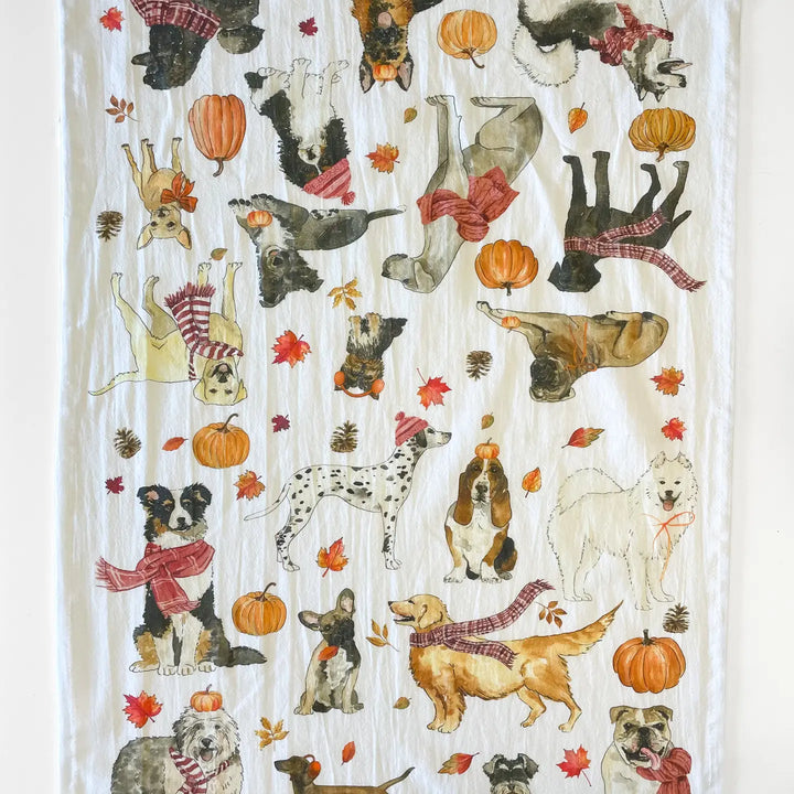 Cozy Fall Dogs Kitchen Towel - Fall Tea Towel