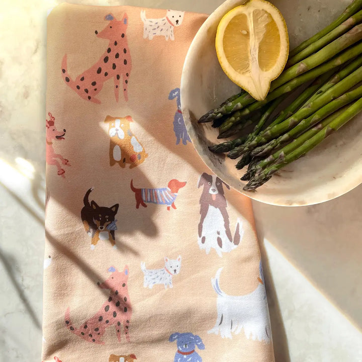 Dogs Cotton Tea Towel with Embroidered Detail