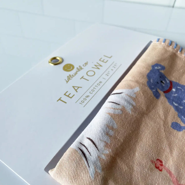 Dogs Cotton Tea Towel with Embroidered Detail