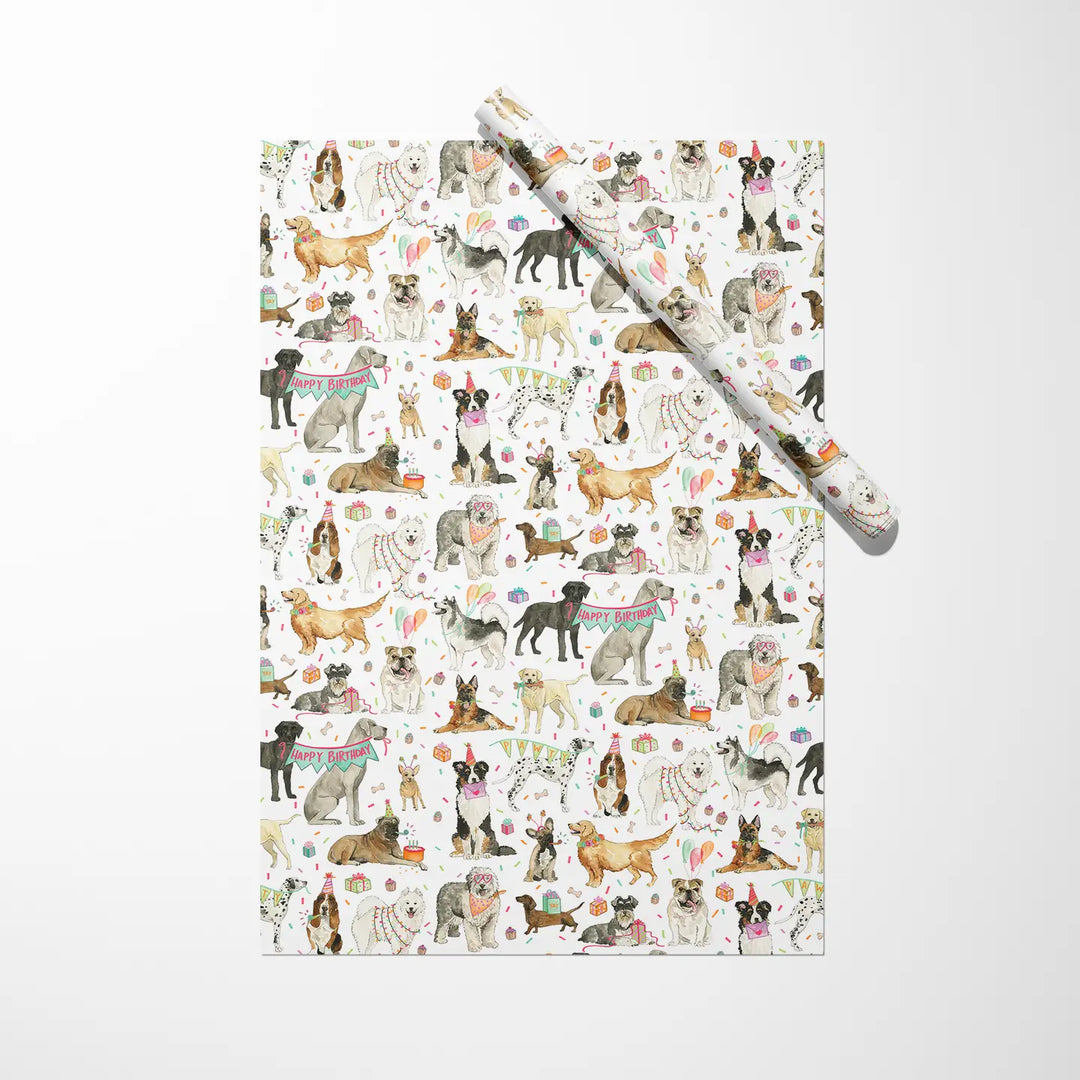 Pawty Pups - Birthday Dogs Wrapping Paper 3 Sheet Roll