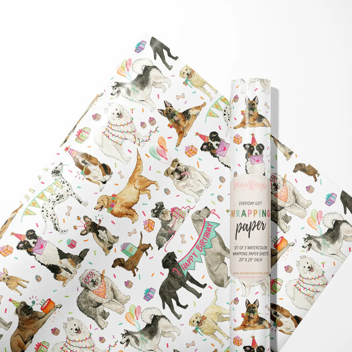 Pawty Pups - Birthday Dogs Wrapping Paper 3 Sheet Roll